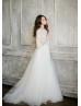 Elbow Sleeve Ivory Sequin Tulle Wedding Dress